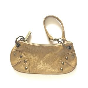 VINTAGE Hobo studded leather wristlet FROSTED GOLD
